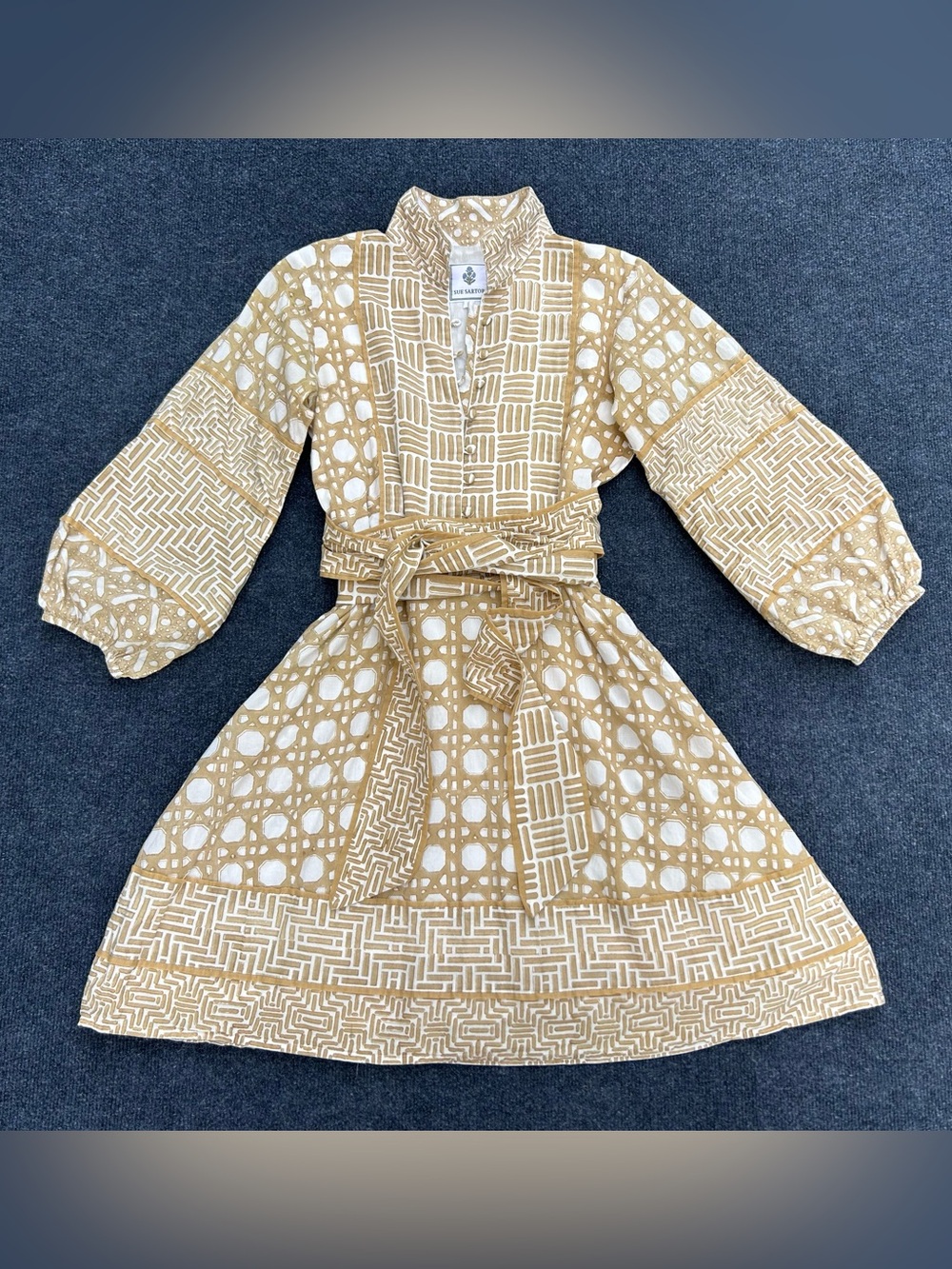 Sue Sartor Flounce Shorty Dress in Rattan Small **FLAW**